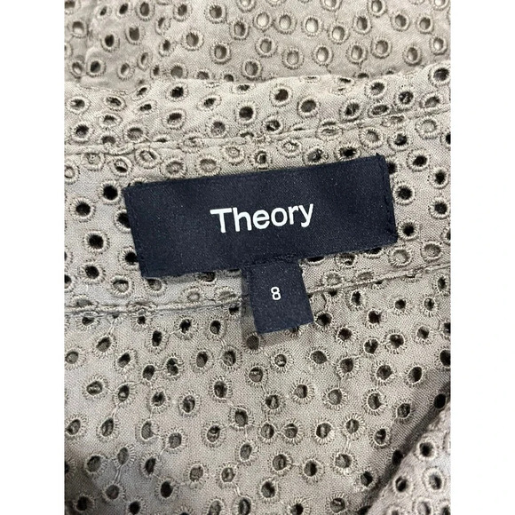THEORY Button Down Ruffle  Eyelet Cotton Deess Size 8 With Slip - Picture 6 of 7